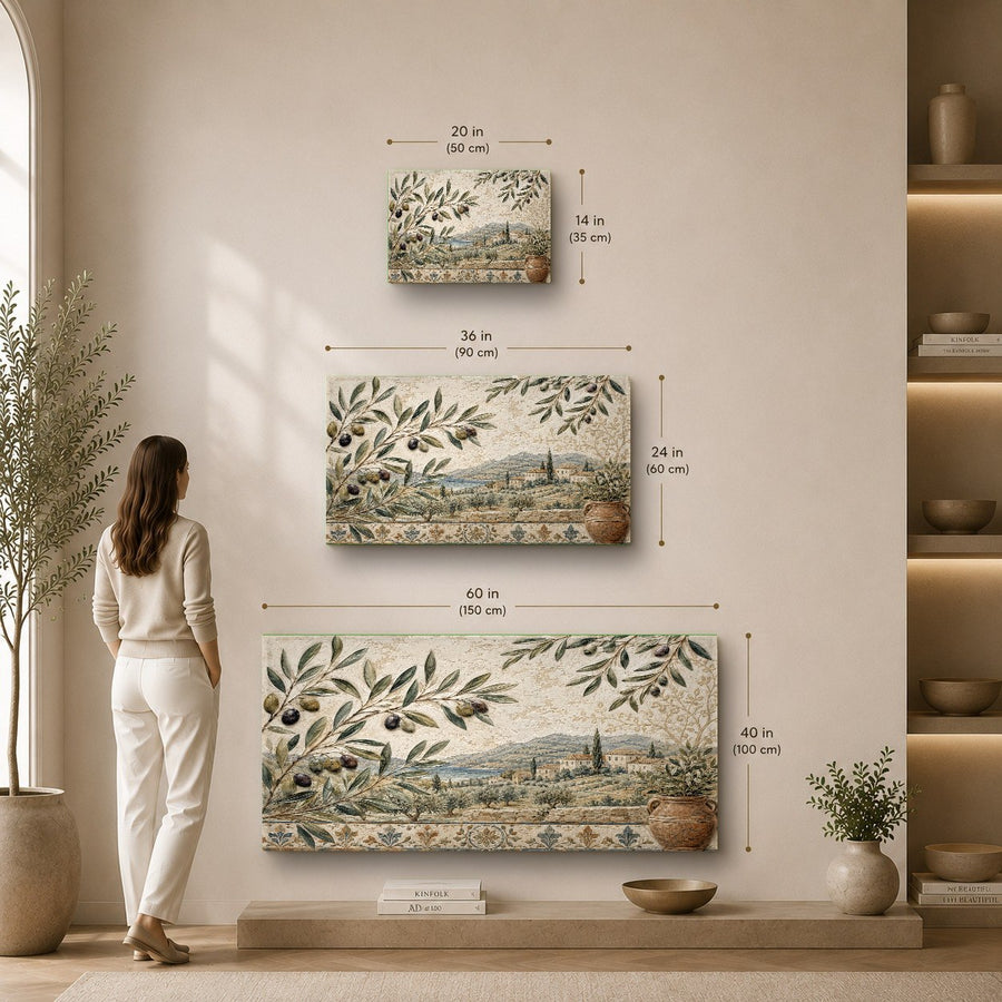 Tempered glass olive art glowing under warm accent lighting in a spa hallway