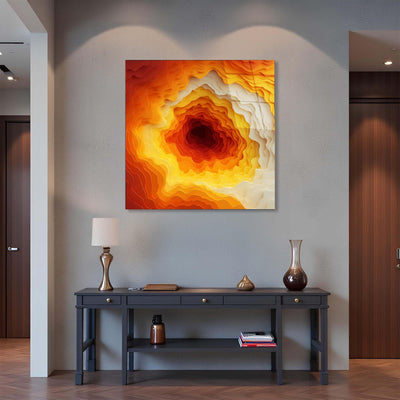 Amber Molten Layers Tempered Glass Wall Art | Abstract Topographic Design