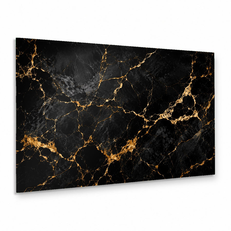 Noir Marble glass wall art hanging above a modern cream sofa in a minimalist living room.