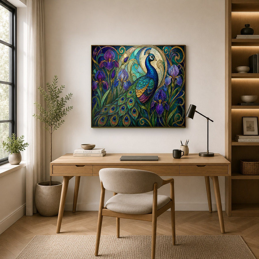 Close-up detail of the aluminum alloy float frame and corner of the tempered glass art print