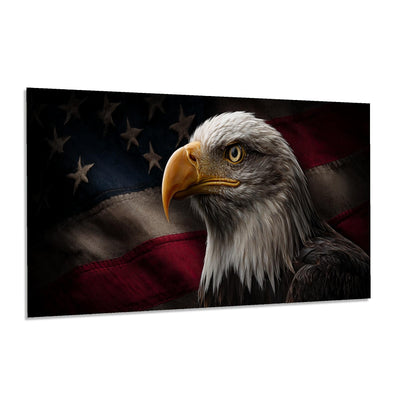Bald Eagle Tempered Glass Art | American Flag Patriotic Decor