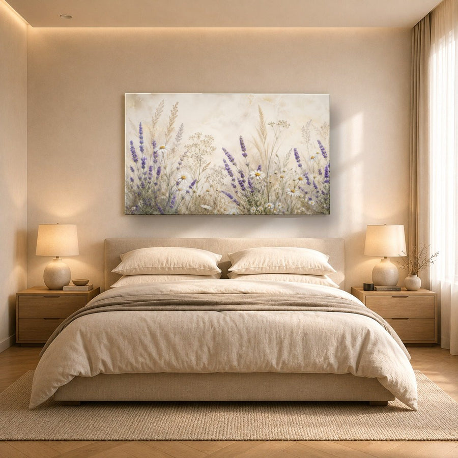 Floral 2 tempered glass wall art displayed in a Bedroom Wall Art — premium UV-printed glass panel by Glass Wall Decor
