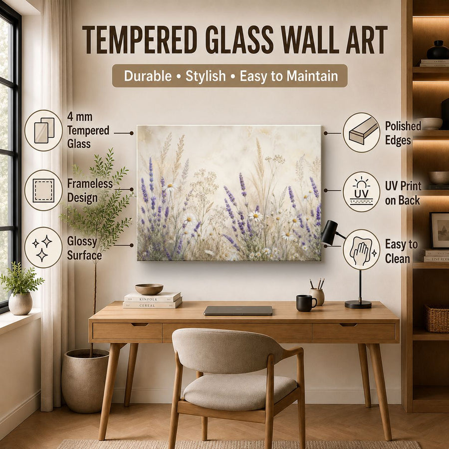 Floral 2 tempered glass wall art displayed in a Office Wall Art — premium UV-printed glass panel by Glass Wall Decor