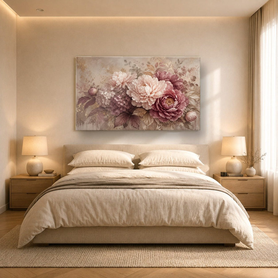Floral 3 tempered glass wall art displayed in a Bedroom Wall Art — premium UV-printed glass panel by Glass Wall Decor