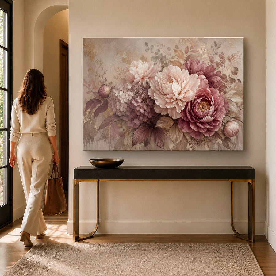 Floral 3 tempered glass wall art displayed in a Entryway Wall Art — premium UV-printed glass panel by Glass Wall Decor