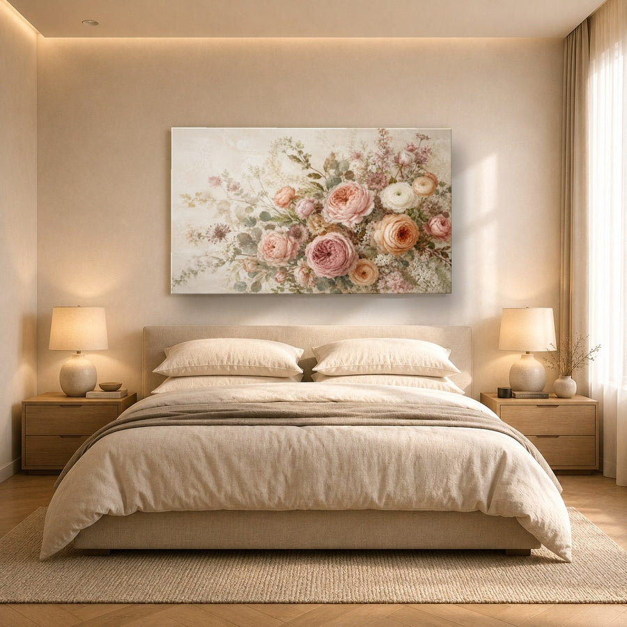 Floral 4 tempered glass wall art displayed in a Bedroom Wall Art — premium UV-printed glass panel by Glass Wall Decor
