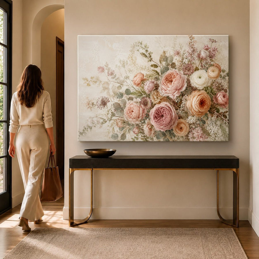 Floral 4 tempered glass wall art displayed in a Entryway Wall Art — premium UV-printed glass panel by Glass Wall Decor
