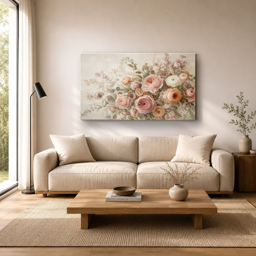 Floral 4 tempered glass wall art displayed in a Living Room Wall Art Tempered Glass — premium UV-printed glass panel by Glass Wall Decor