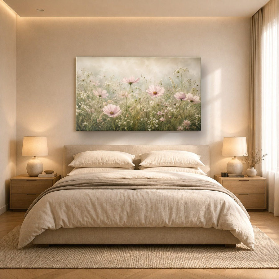 Floral 6 tempered glass wall art displayed in a Bedroom Wall Art — premium UV-printed glass panel by Glass Wall Decor