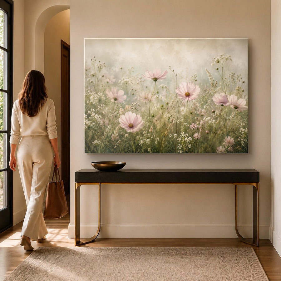 Floral 6 tempered glass wall art displayed in a Entryway Wall Art — premium UV-printed glass panel by Glass Wall Decor