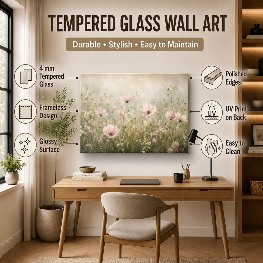 Floral 6 tempered glass wall art displayed in a Office Wall Art — premium UV-printed glass panel by Glass Wall Decor