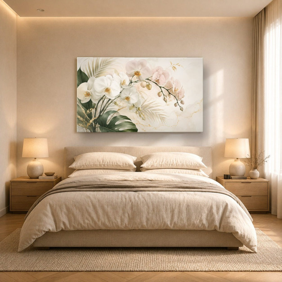 Floral 7 tempered glass wall art displayed in a Bedroom Wall Art — premium UV-printed glass panel by Glass Wall Decor