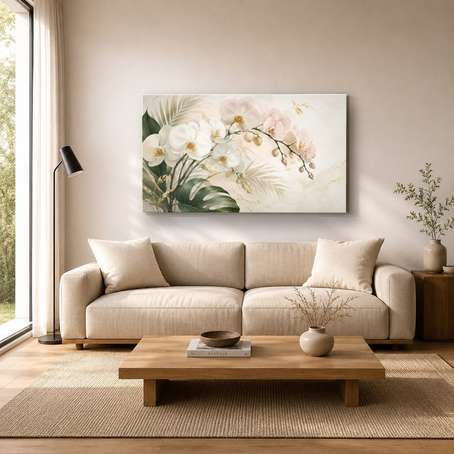 Floral 7 tempered glass wall art displayed in a Living Room Wall Art Tempered Glass — premium UV-printed glass panel by Glass Wall Decor