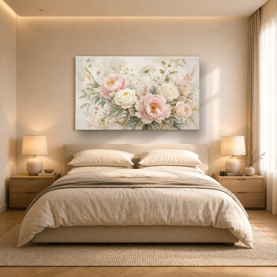 Floral 9 tempered glass wall art displayed in a Bedroom Wall Art — premium UV-printed glass panel by Glass Wall Decor