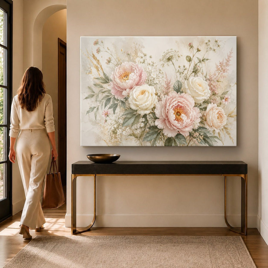 Floral 9 tempered glass wall art displayed in a Entryway Wall Art — premium UV-printed glass panel by Glass Wall Decor