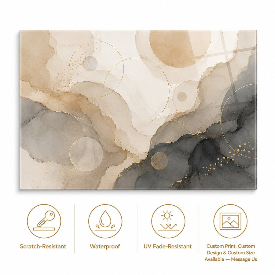 Tempered Glass Wall Art Abstract Gold Marble Flow