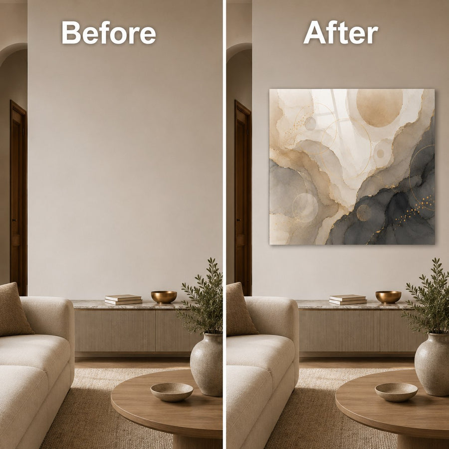 Tempered Glass Wall Art Abstract Gold Marble Flow