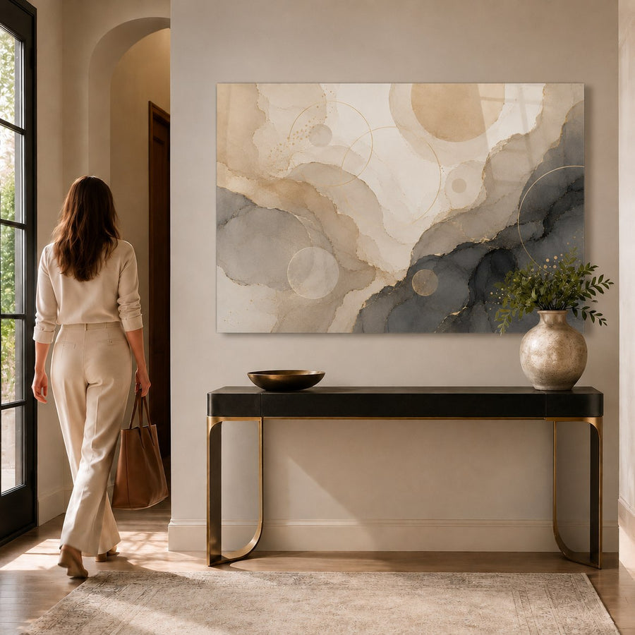 Tempered Glass Wall Art Abstract Gold Marble Flow