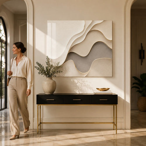 Tempered Glass Wall Art Luxury Gold Fluid Lines
