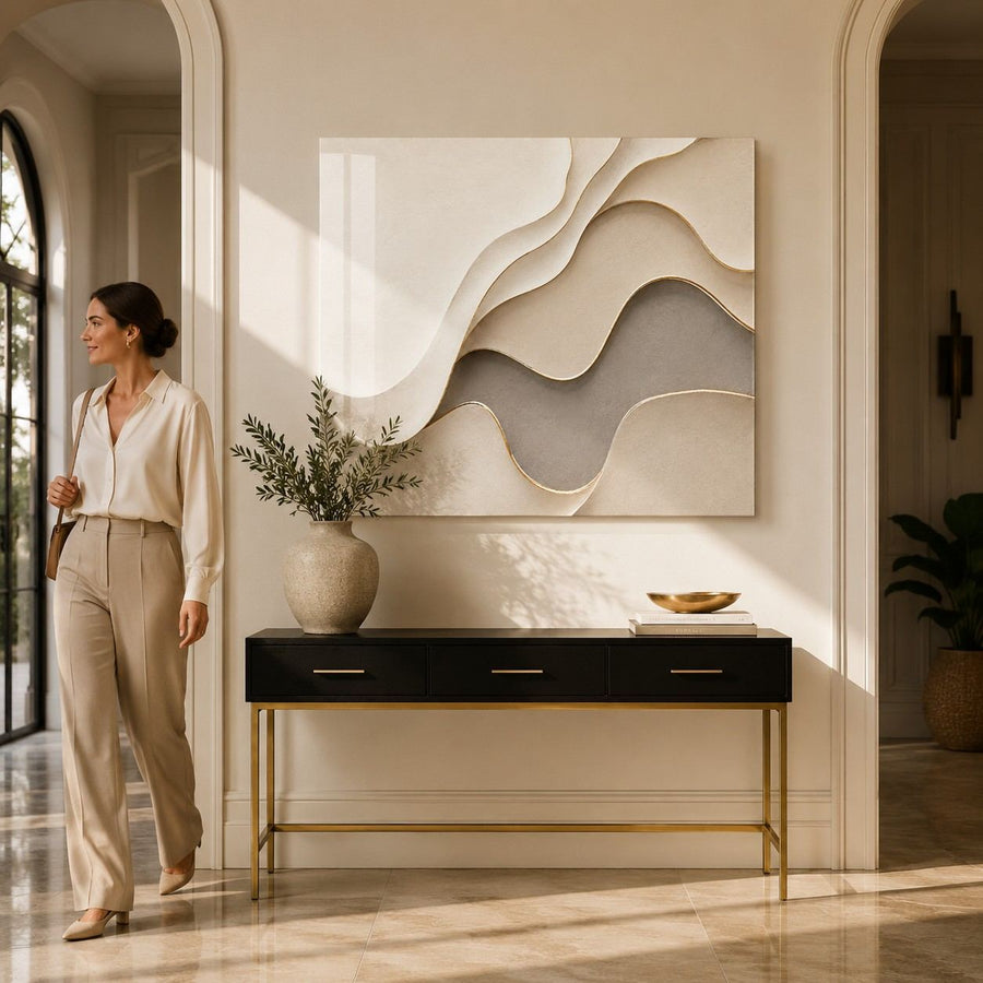 Tempered Glass Wall Art Luxury Gold Fluid Lines