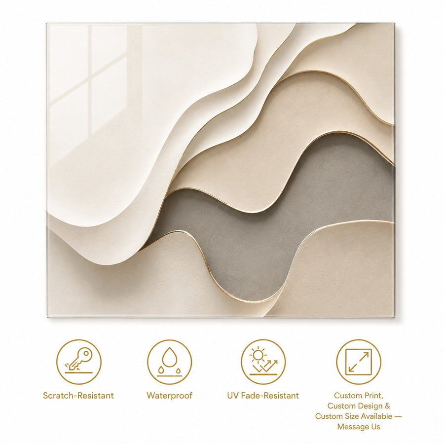 Tempered Glass Wall Art Luxury Gold Fluid Lines