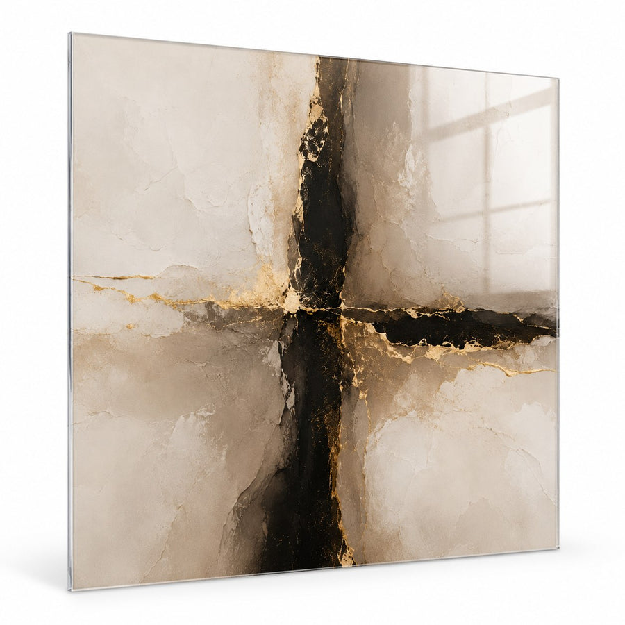 Tempered Glass Wall Art Modern Black Gold Geometry