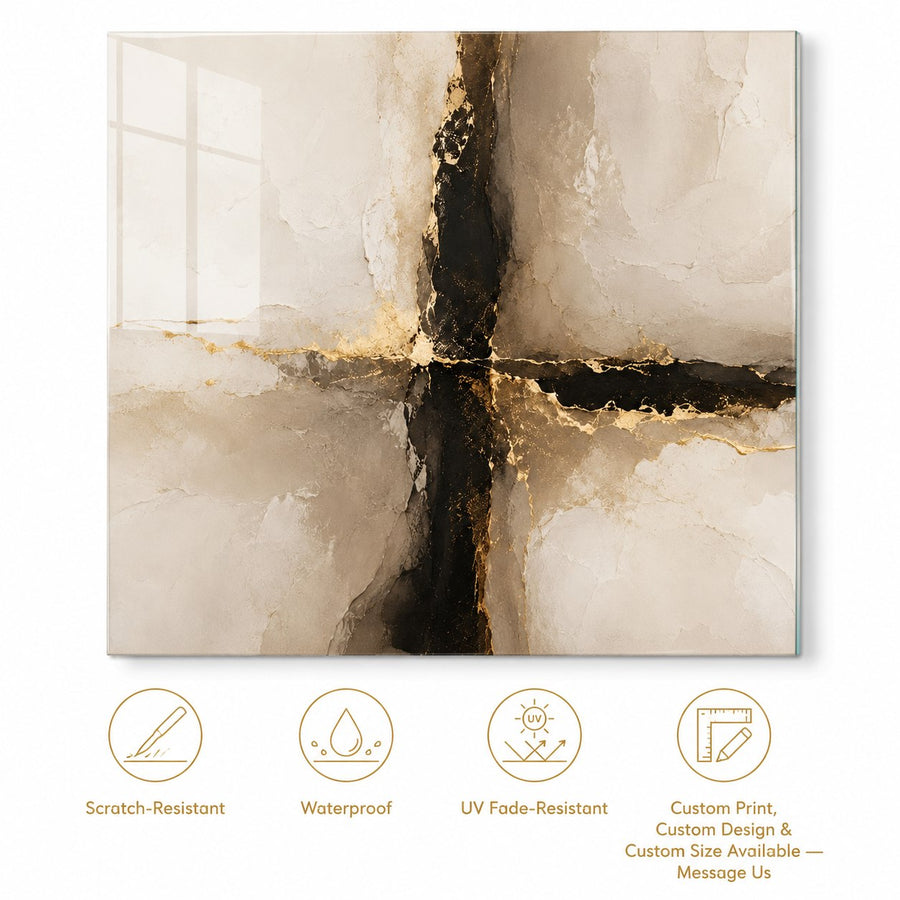Tempered Glass Wall Art Modern Black Gold Geometry