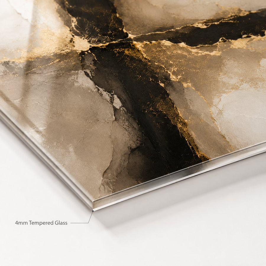 Tempered Glass Wall Art Modern Black Gold Geometry