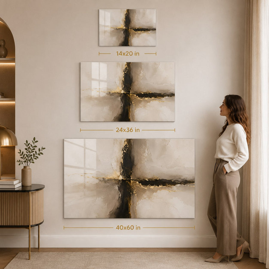 Tempered Glass Wall Art Modern Black Gold Geometry