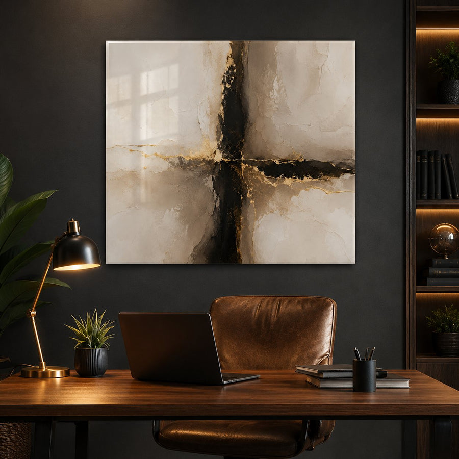 Tempered Glass Wall Art Modern Black Gold Geometry