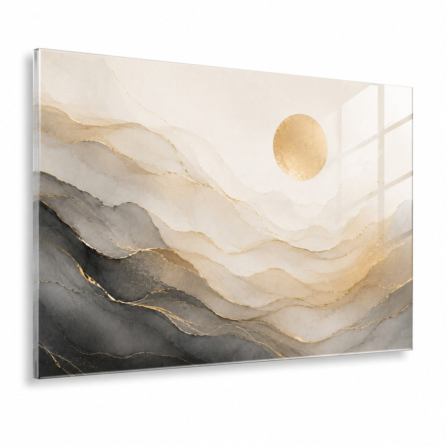 Tempered Glass Wall Art Gray Gold Fluid Stone