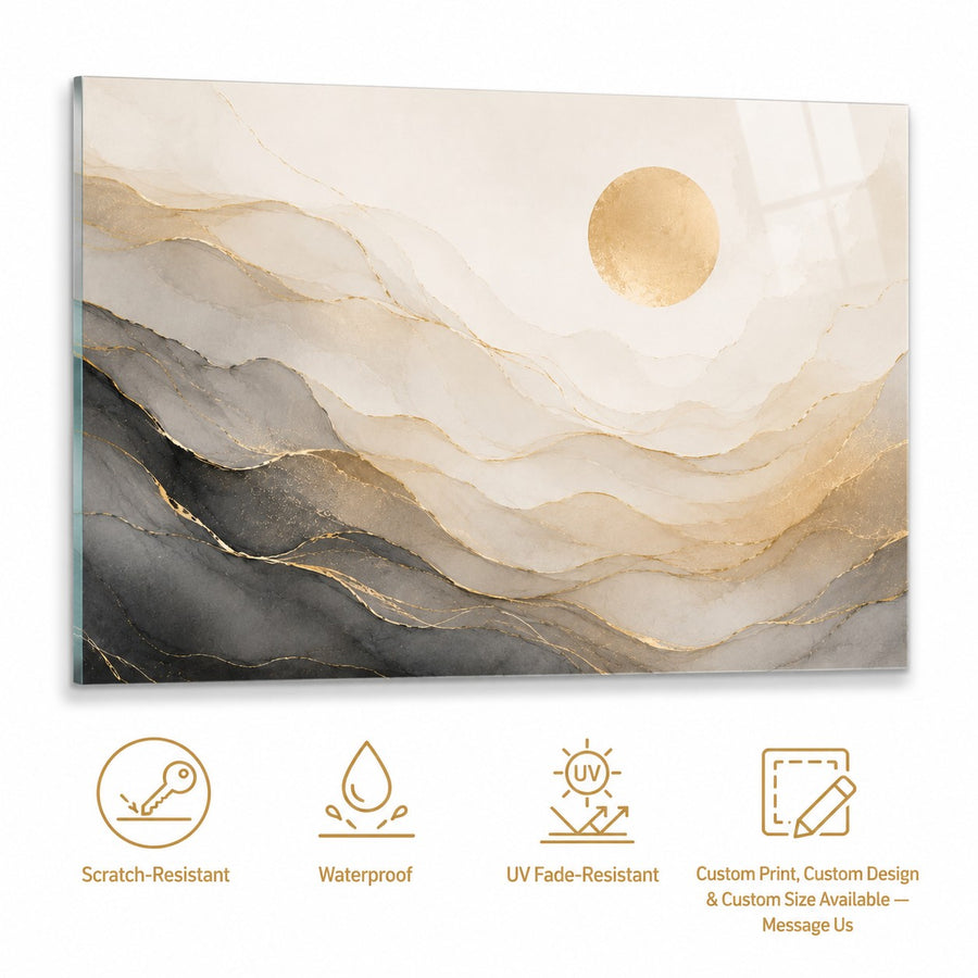 Tempered Glass Wall Art Gray Gold Fluid Stone