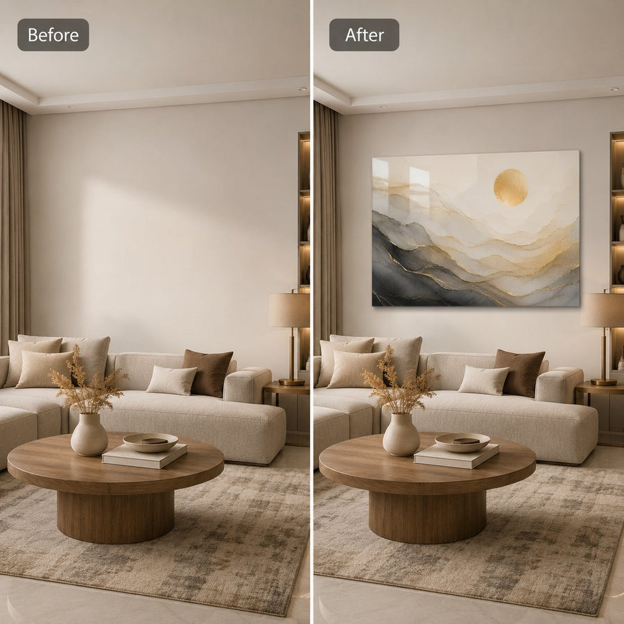 Tempered Glass Wall Art Gray Gold Fluid Stone