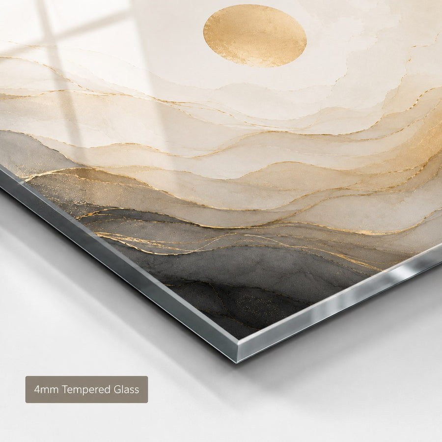 Tempered Glass Wall Art Gray Gold Fluid Stone