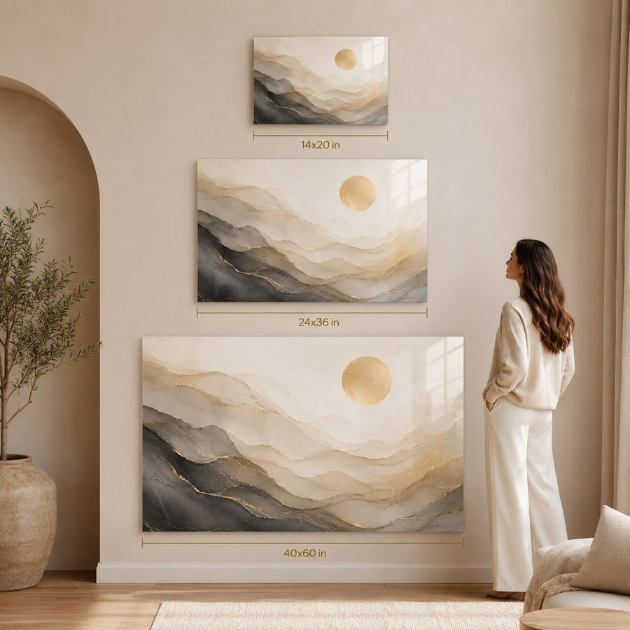 Tempered Glass Wall Art Gray Gold Fluid Stone