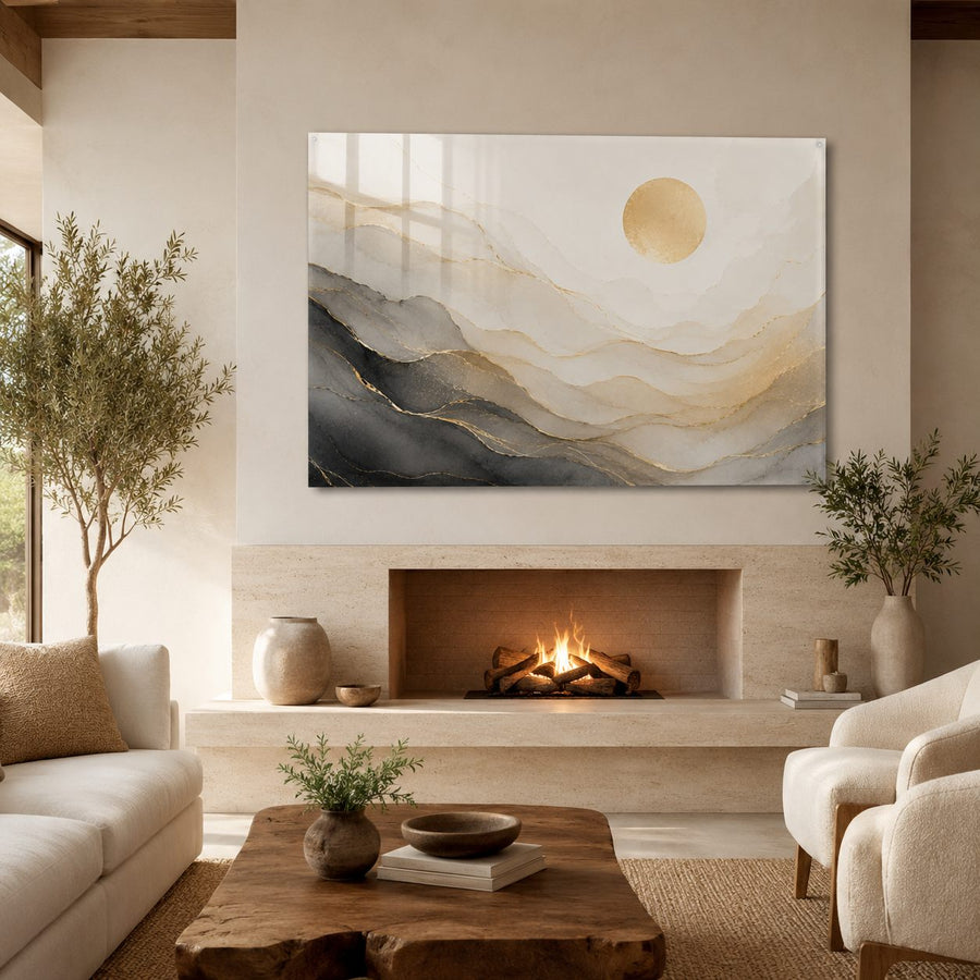 Tempered Glass Wall Art Gray Gold Fluid Stone