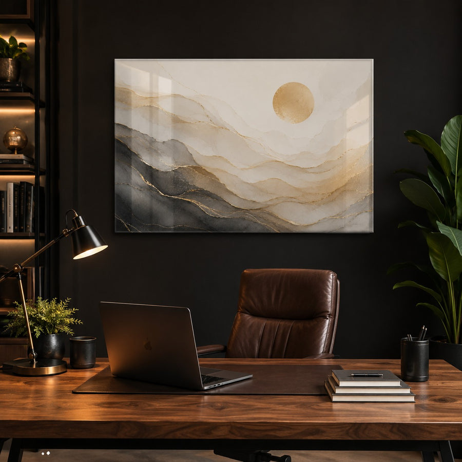 Tempered Glass Wall Art Gray Gold Fluid Stone
