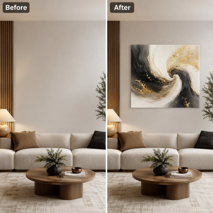 Tempered Glass Wall Art Minimal Gold Line Abstract