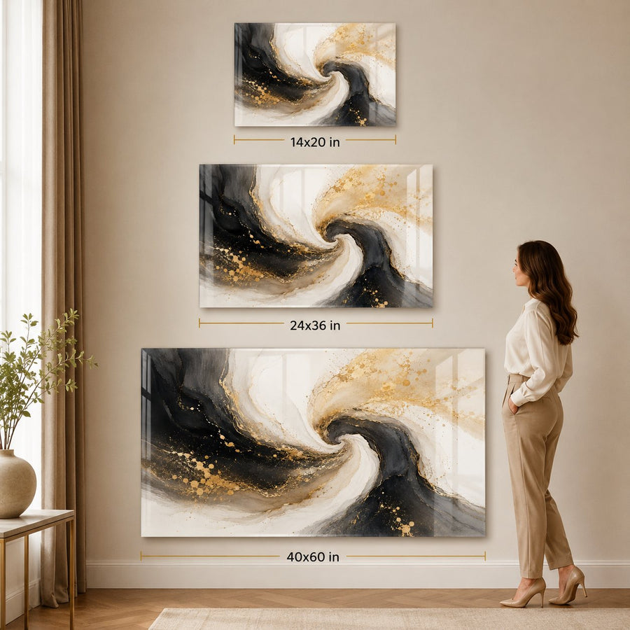 Tempered Glass Wall Art Minimal Gold Line Abstract
