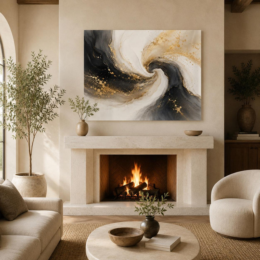 Tempered Glass Wall Art Minimal Gold Line Abstract
