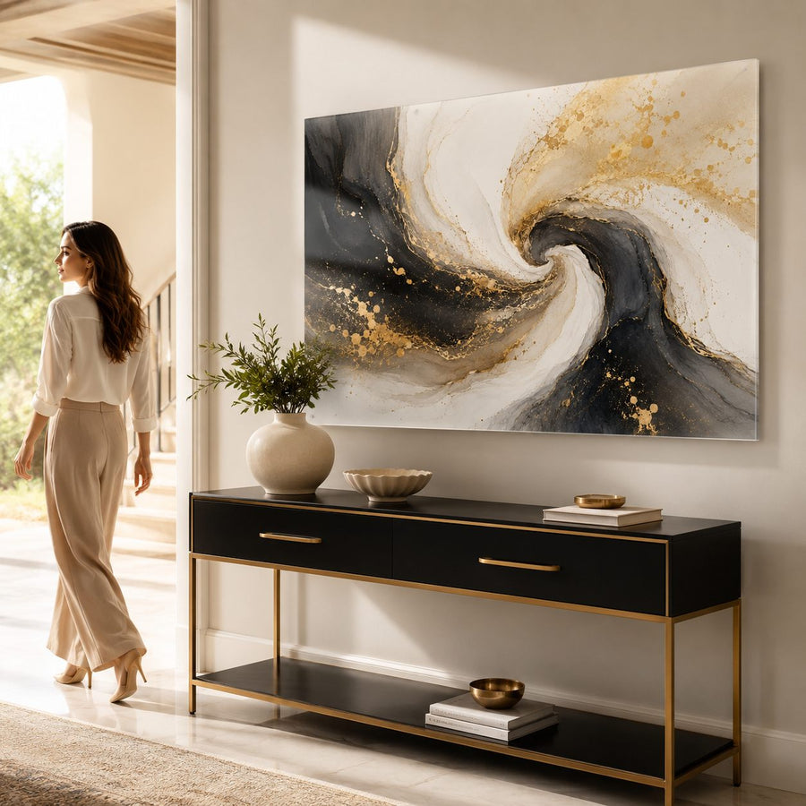 Tempered Glass Wall Art Minimal Gold Line Abstract