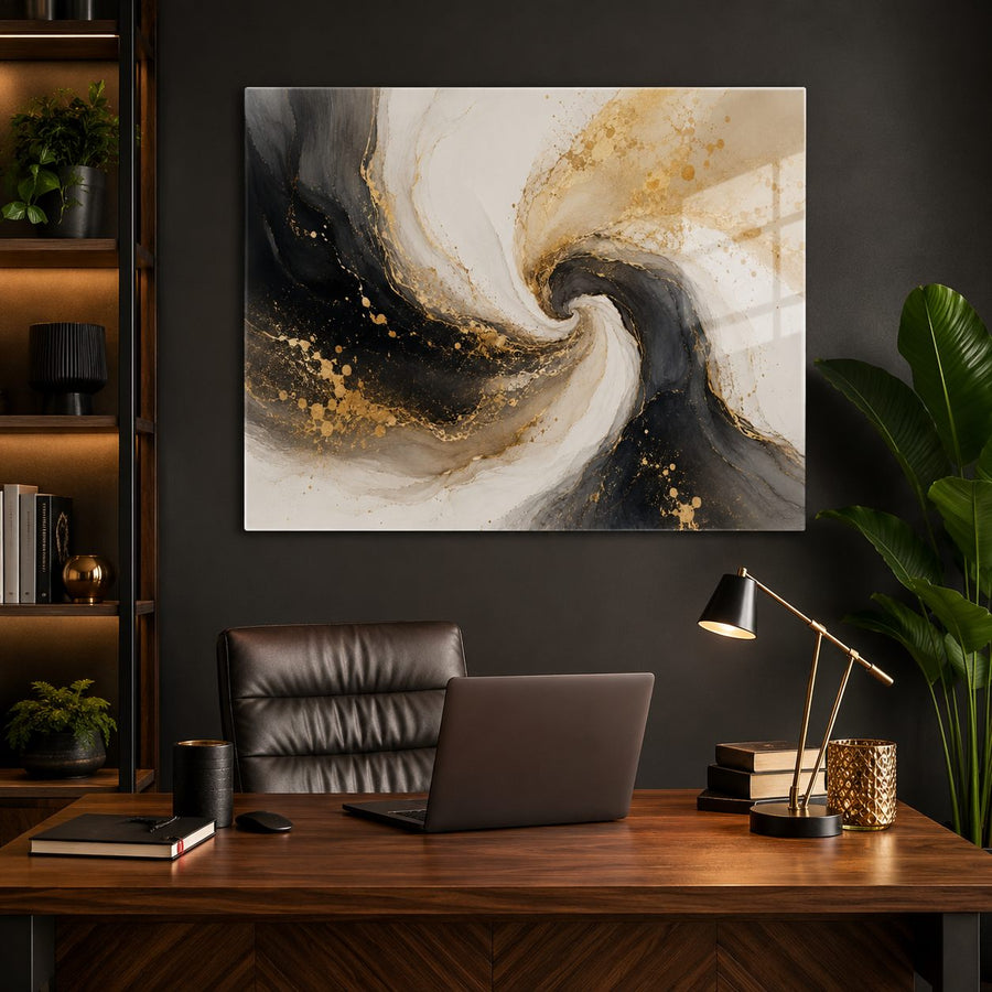 Tempered Glass Wall Art Minimal Gold Line Abstract