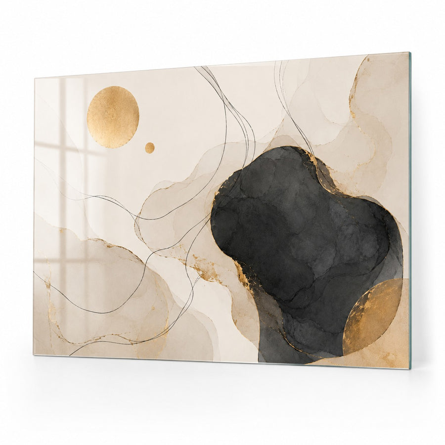 Tempered Glass Wall Art Black Gold Textured Cross