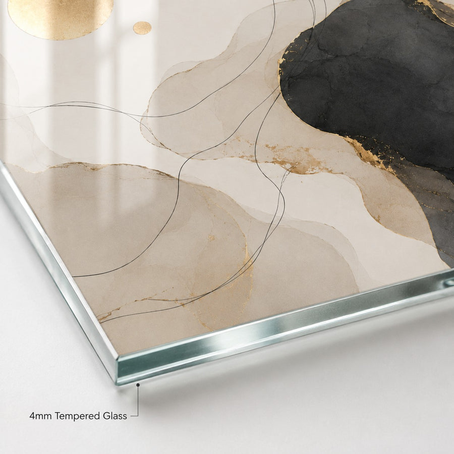Tempered Glass Wall Art Black Gold Textured Cross