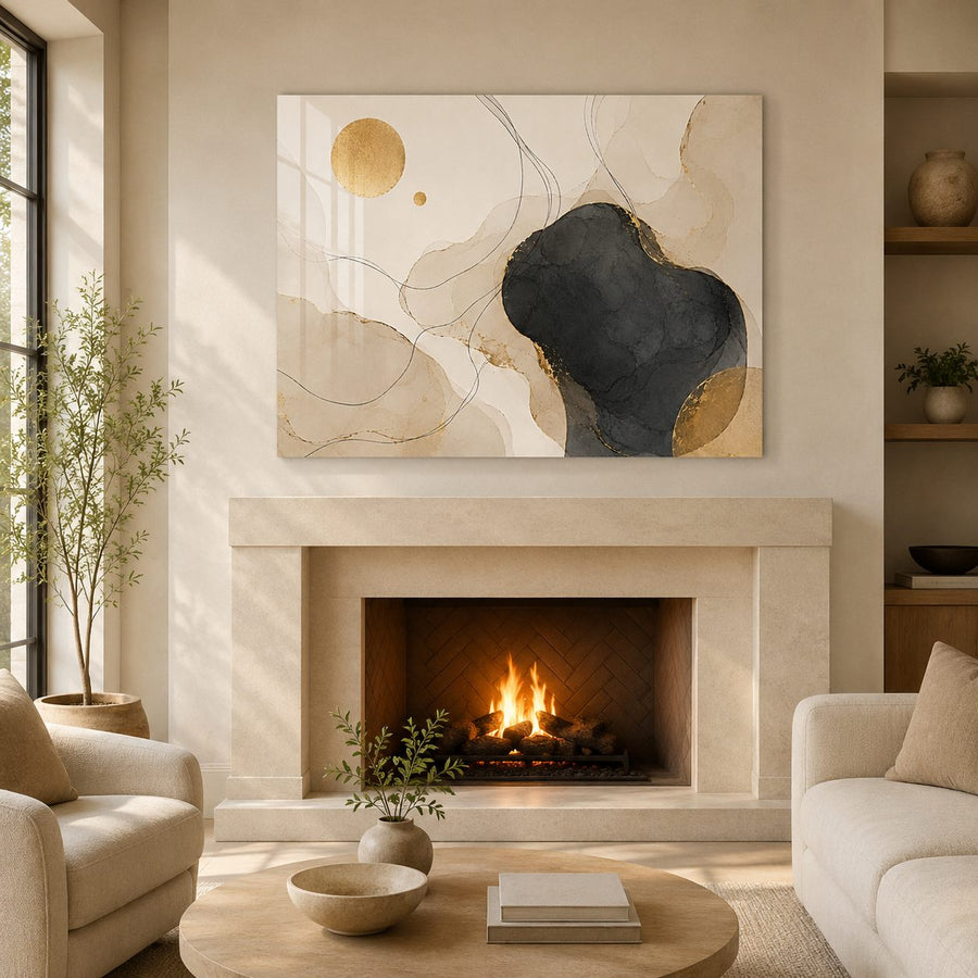 Tempered Glass Wall Art Black Gold Textured Cross