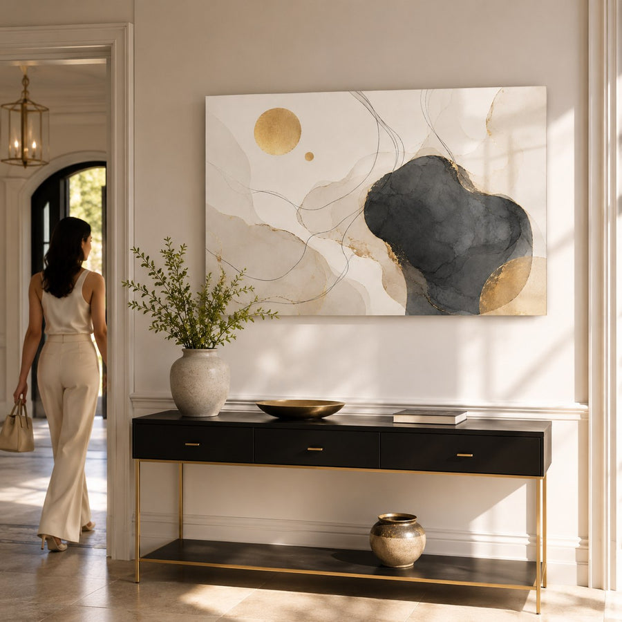 Tempered Glass Wall Art Black Gold Textured Cross