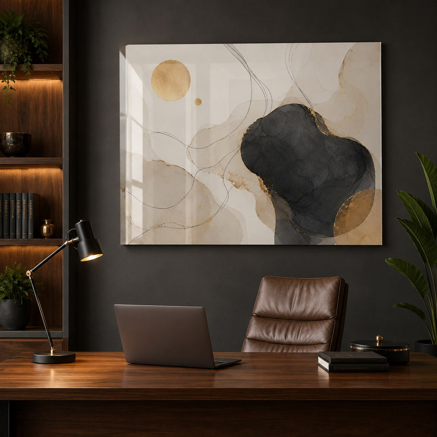 Tempered Glass Wall Art Black Gold Textured Cross