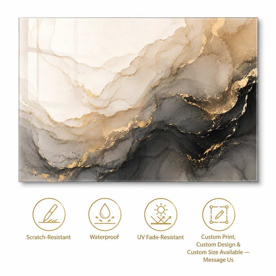 Tempered Glass Wall Art Golden Sun Mountain Abstract