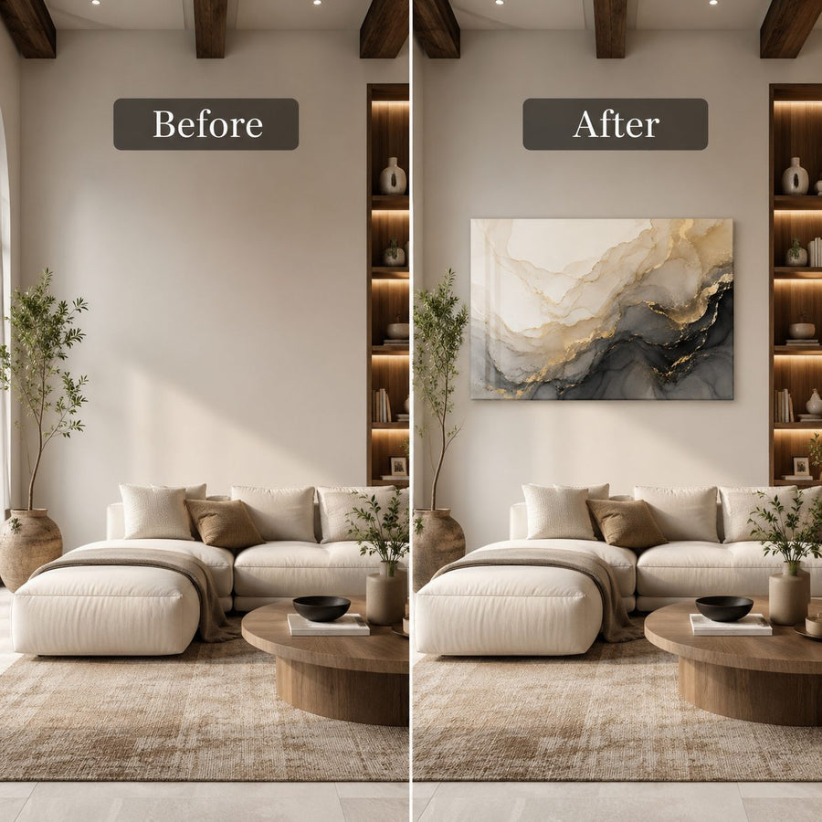Tempered Glass Wall Art Golden Sun Mountain Abstract
