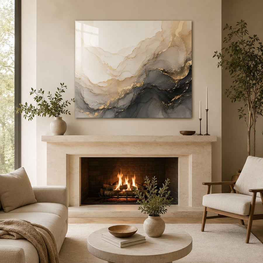 Tempered Glass Wall Art Golden Sun Mountain Abstract